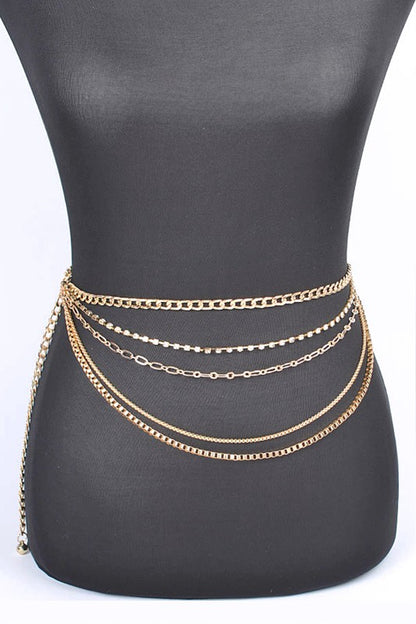 Plus Size Mix Chain Rhinestone Layered Chain Belt