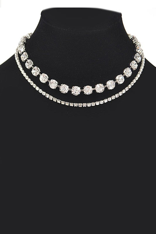 2 In 1 Rhinestone Layered Necklace Set