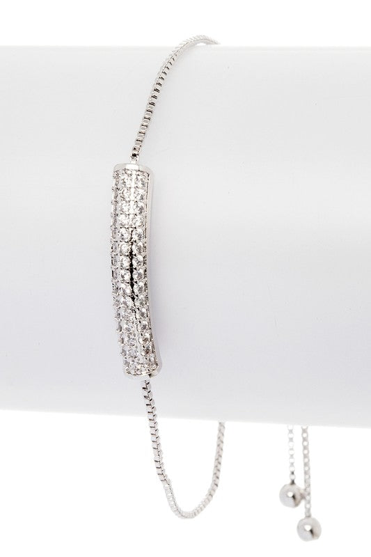 CZ Pave Curved Bar Bolo Bracelet