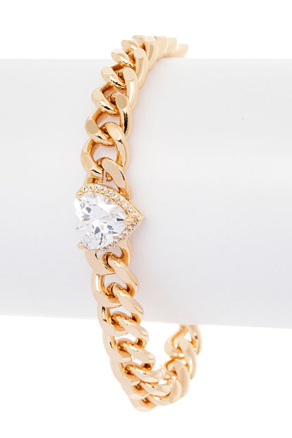 CZ Heart Shape Chain Link Bracelet