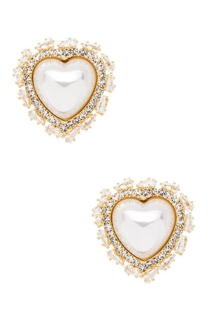 Baguette CZ Rhinestone Heart Shape Post Earrings