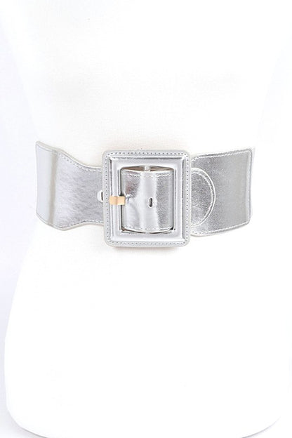 Metallic Faux Leather Elastic Fashion Wide Belt