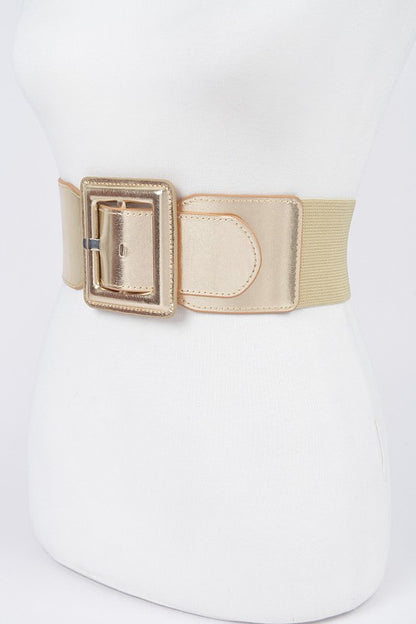 Metallic Faux Leather Elastic Fashion Wide Belt