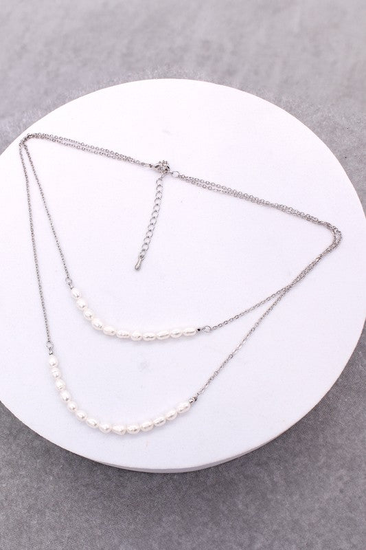 Pearl Double Layer Chain Link Necklace