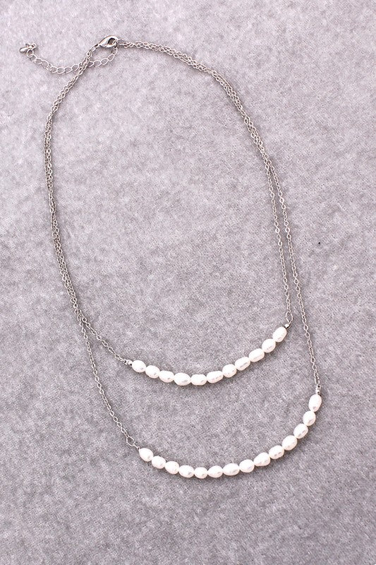 Pearl Double Layer Chain Link Necklace