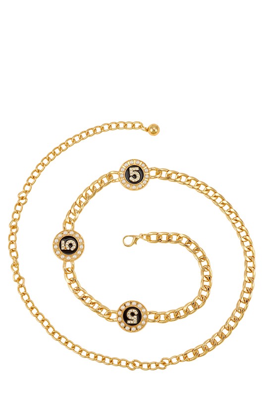 Metal Circle Five Pearl Charm Chain Belt