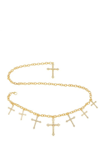 Rhinestone Cross Charm Chain Belt