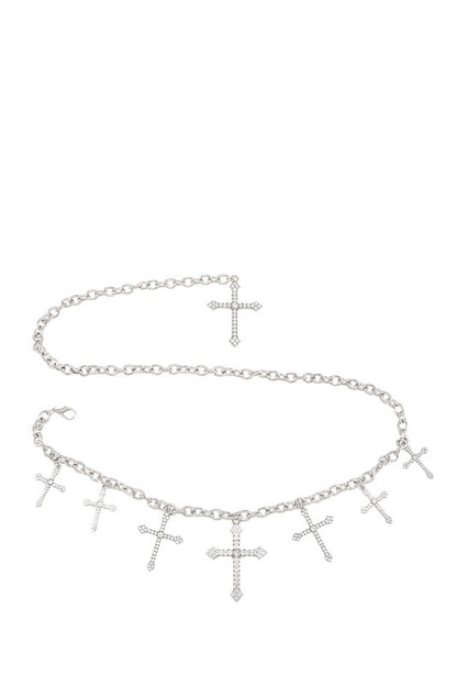 Rhinestone Cross Charm Chain Belt