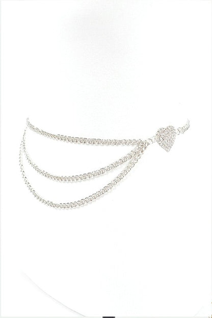 Rhinestone Heart Charm Layer Chain Belt