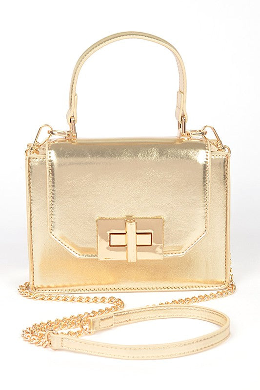 Metallic Top Handle Convertible Swing Bag