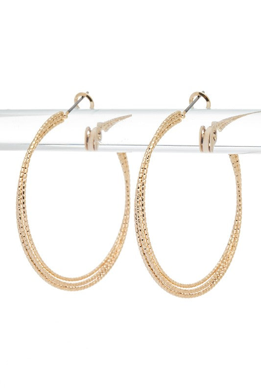 Edged Textured Twist Hoop Earrings