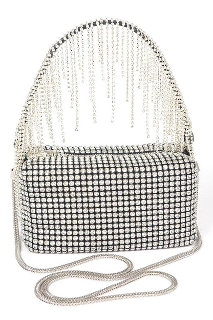 Fringe Rhinestone Curtain Handle Clutch Bag