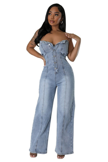 Going Nothing Up Fashion Denim Jumpsuit