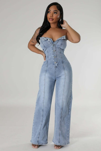 Going Nothing Up Fashion Denim Jumpsuit