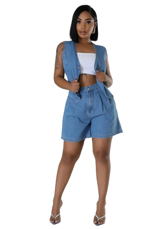 WOMEN FASHION DENIM TWO PIECE SET