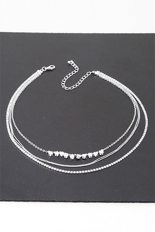 Mix Rhinestone Chain Layered Necklace