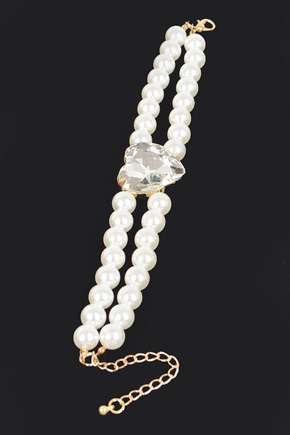 Crystal Heart Layered Pearl Bracelet