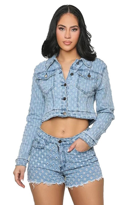 WOMEN FASHION DENIM TWO PIECE SHORT SET