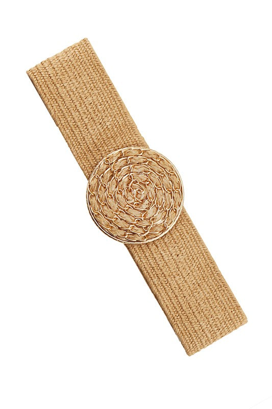 Double Round Straw Buckle Elastic Belt