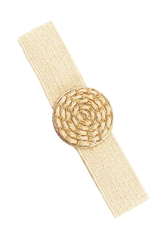 Double Round Straw Buckle Elastic Belt