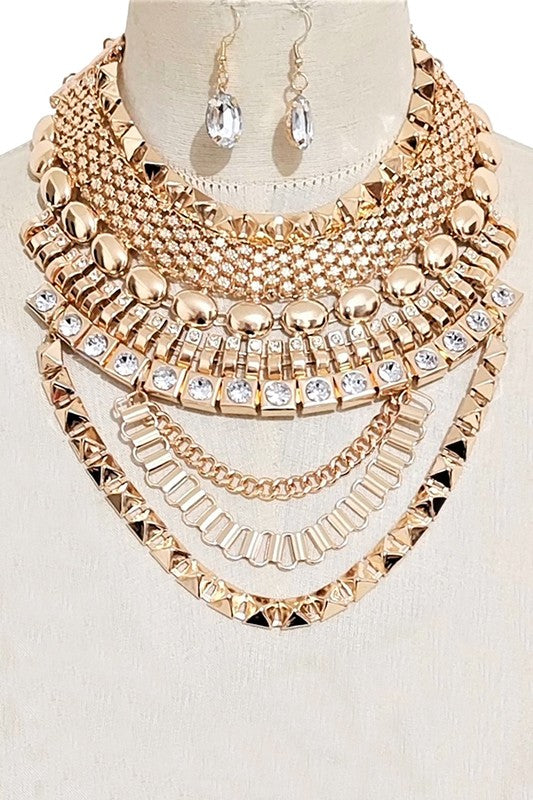 Mix Chain Statement Bib Necklace Set