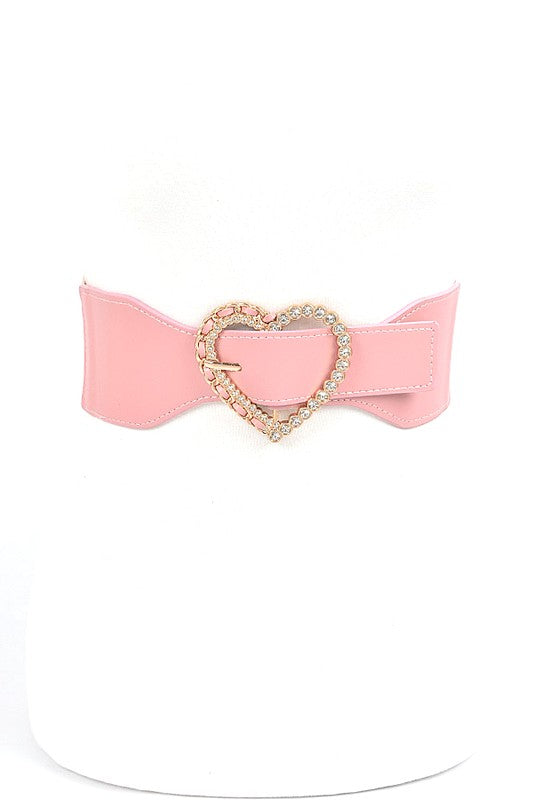 Crystal Heart Buckle Elastic Belt