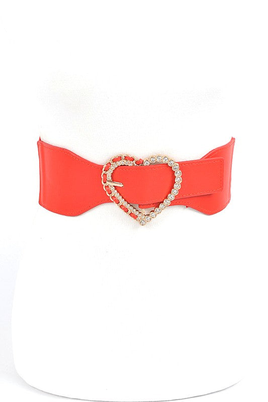 Crystal Heart Buckle Elastic Belt