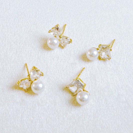 Lovely Pearl Duo Stud Earrings Set Of 2