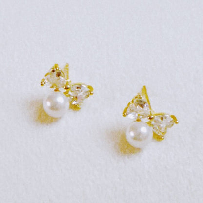 Lovely Pearl Duo Stud Earrings Set Of 2