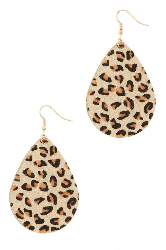 Teardrop Leather Animal Print Earring