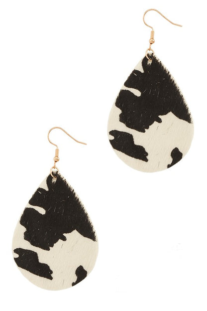 Teardrop Leather Animal Print Earring