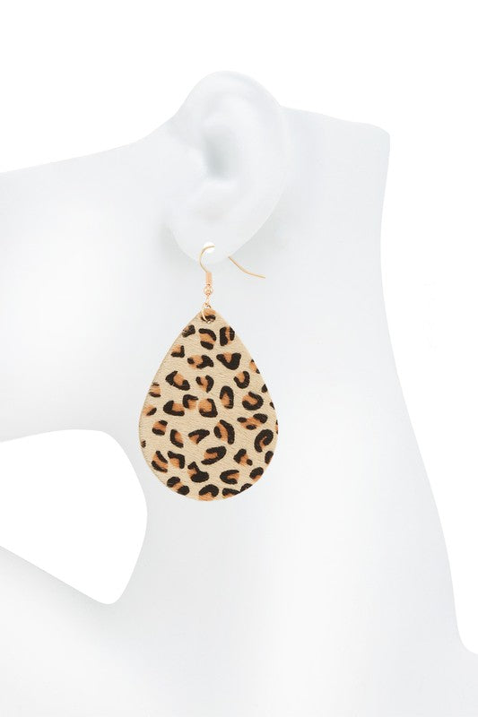 Teardrop Leather Animal Print Earring