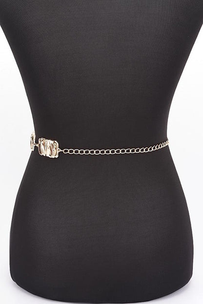 Textured Metal Plate Station Fashion Chain Belt