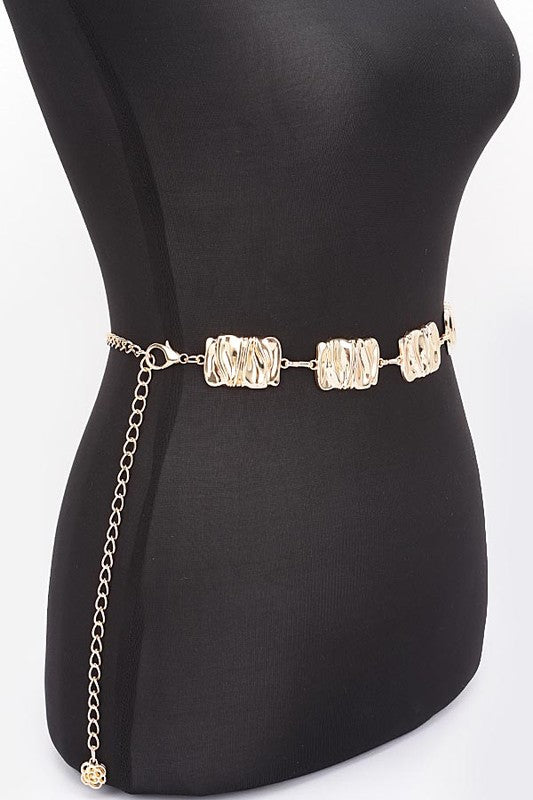 Textured Metal Plate Station Fashion Chain Belt