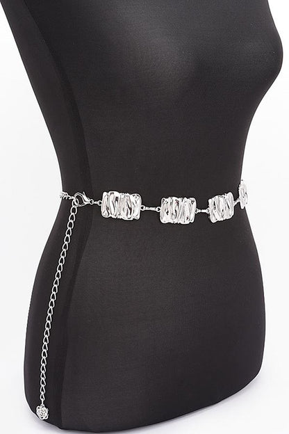 Textured Metal Plate Station Fashion Chain Belt