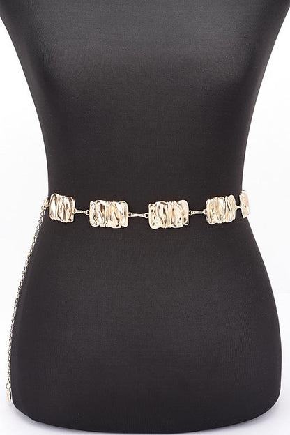 Textured Metal Plate Station Fashion Chain Belt