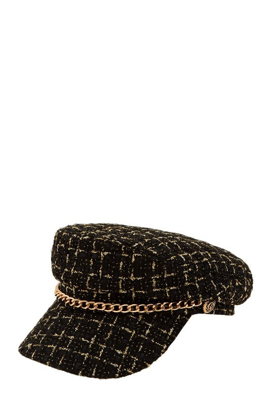 Tweed beret Chain Hat