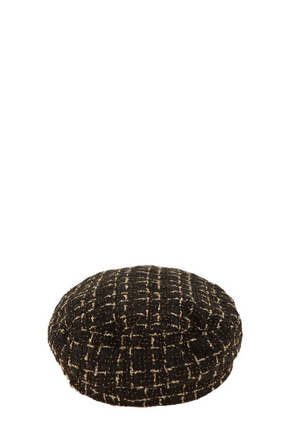 Tweed beret Chain Hat