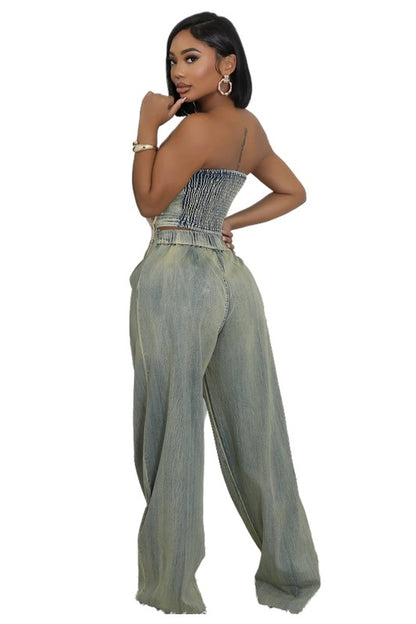 No Time Lost Fashion Denim Two Piece Pants Set