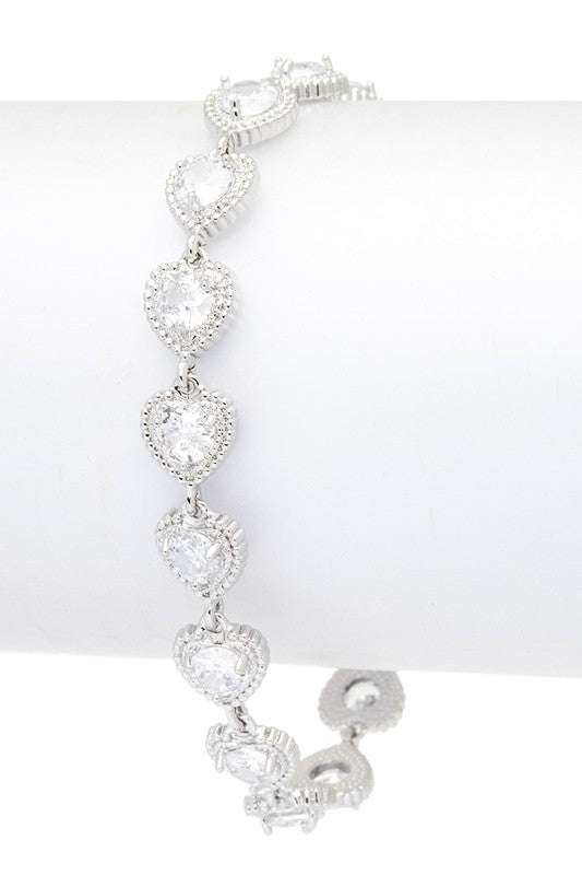 CZ Heart Station Tennis Bracelet