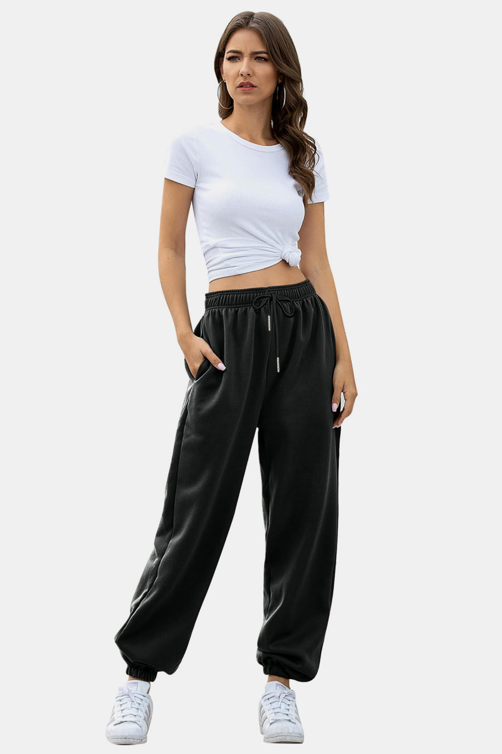 Elastic Waist Joggers with Pockets