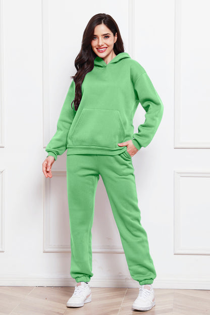 Drop Shoulder Long Sleeve Hoodie and Pants Set