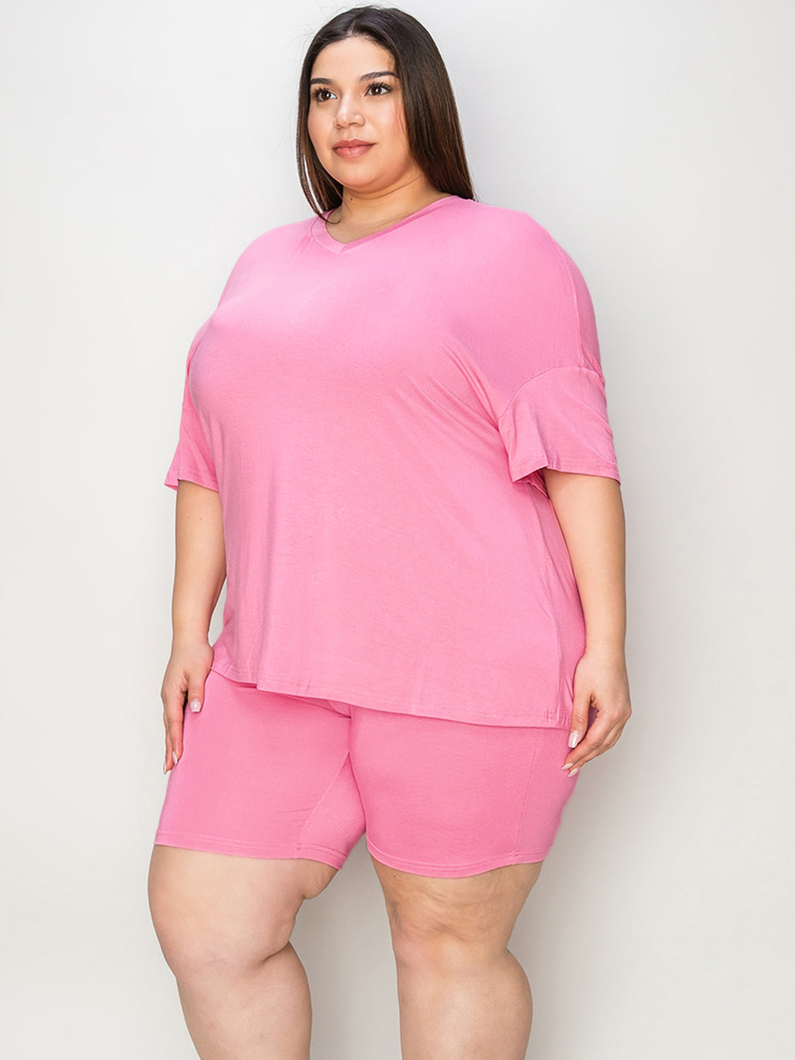 Full Size V-Neck Drop Shoulder T-Shirt and Shorts Set