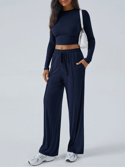 Round Neck Long Sleeve Top and Pants Set