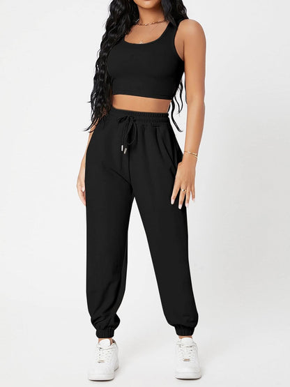 Wide Strap Top and Drawstring Joggers Set