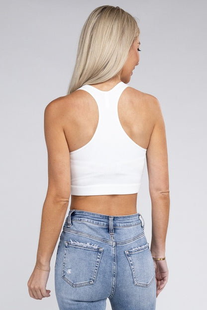 Ribbed Cropped Racerback Tank Top