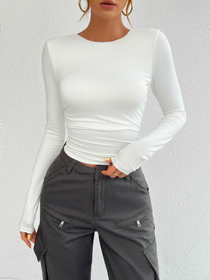 Backless Round Neck Long Sleeve T-Shirt