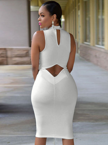 Cutout Mock Neck Sleeveless Midi Dress