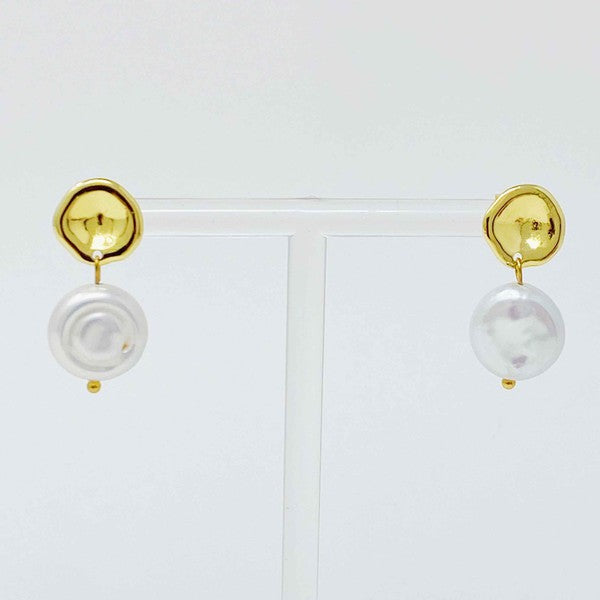 Golden Shell Pearl Drop Earrings