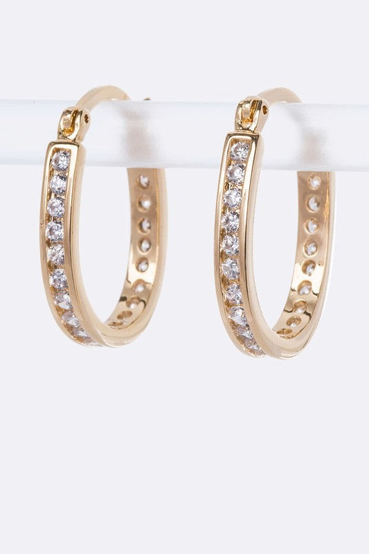 Petite CZ Oval Hoop Earrings